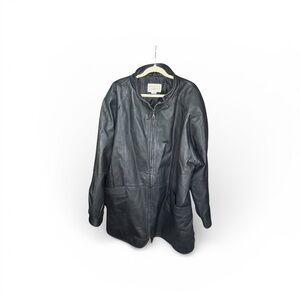 Black Leather Zip-Front Jacket